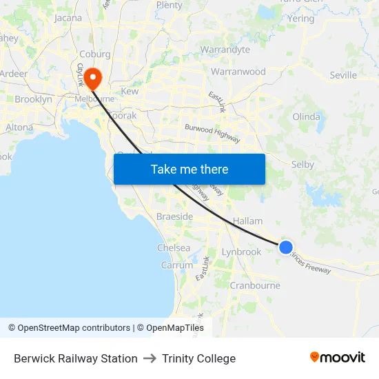 Berwick Railway Station to Trinity College map