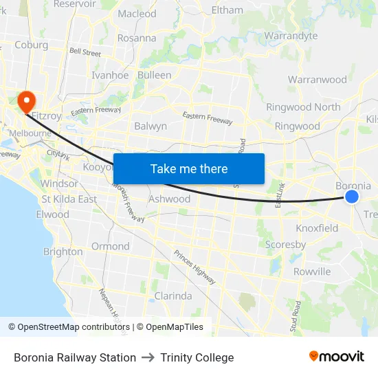 Boronia Railway Station to Trinity College map