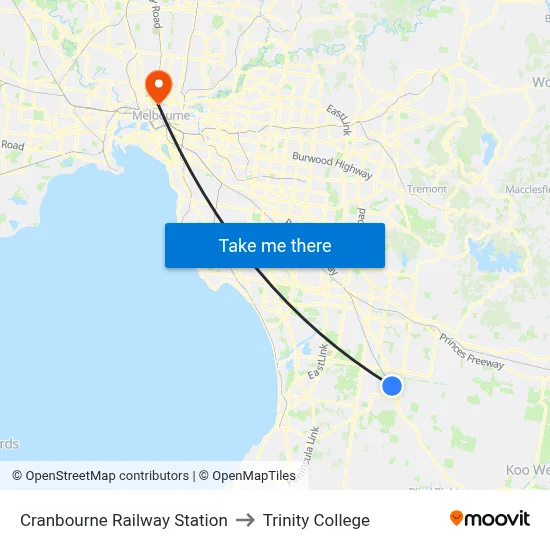 Cranbourne Railway Station to Trinity College map