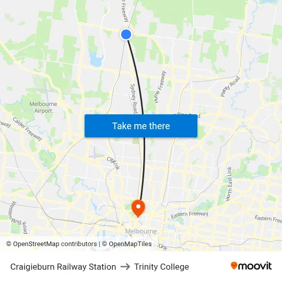 Craigieburn Railway Station to Trinity College map