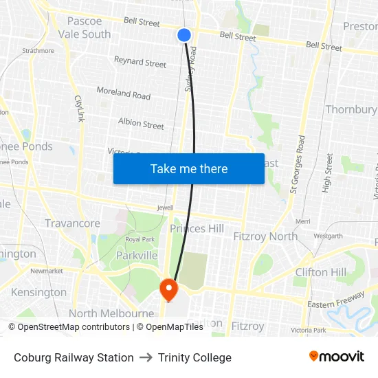 Coburg Railway Station to Trinity College map