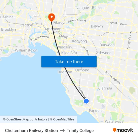 Cheltenham Railway Station to Trinity College map