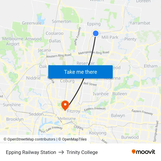 Epping Railway Station to Trinity College map