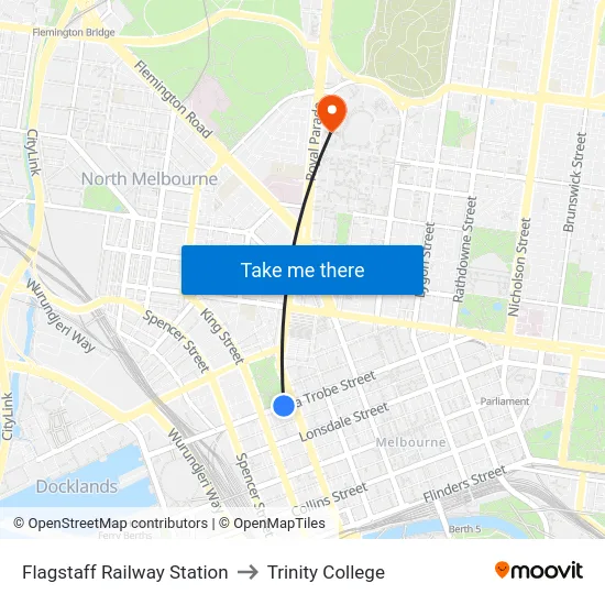 Flagstaff Railway Station to Trinity College map