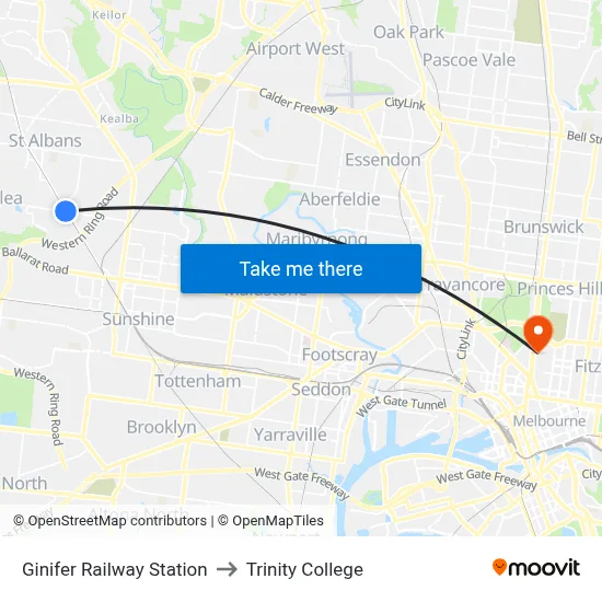 Ginifer Railway Station to Trinity College map