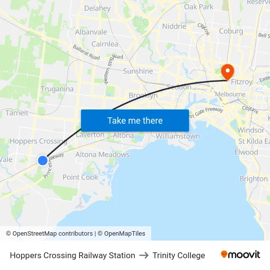 Hoppers Crossing Railway Station to Trinity College map