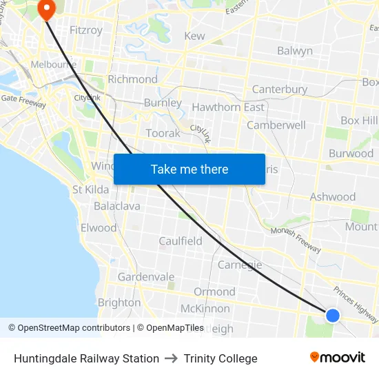 Huntingdale Railway Station to Trinity College map