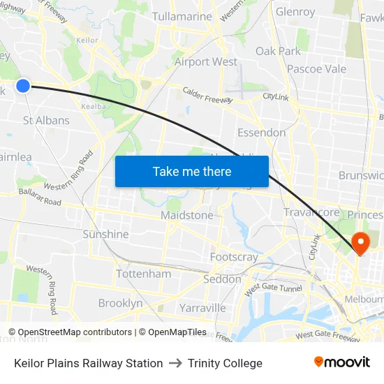 Keilor Plains Railway Station to Trinity College map