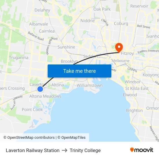 Laverton Railway Station to Trinity College map