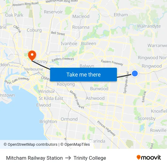 Mitcham Railway Station to Trinity College map