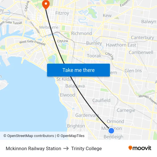 Mckinnon Railway Station to Trinity College map