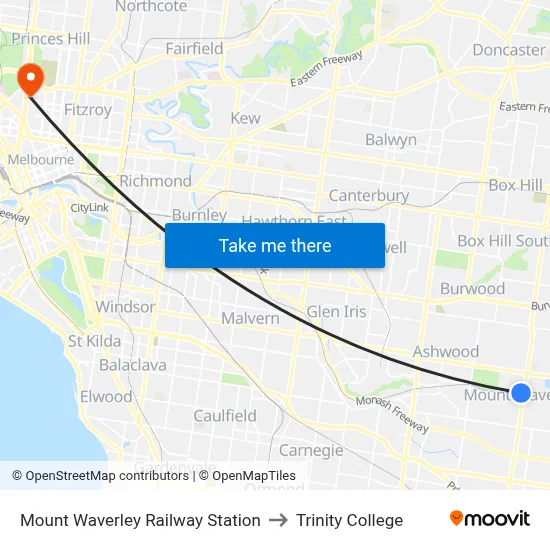 Mount Waverley Railway Station to Trinity College map