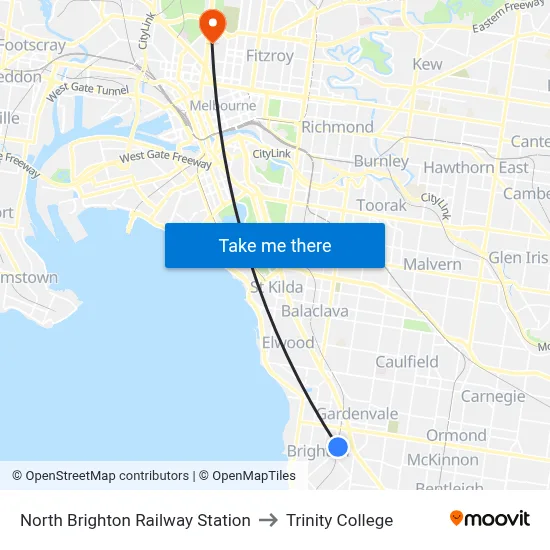 North Brighton Railway Station to Trinity College map