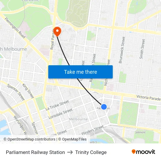 Parliament Railway Station to Trinity College map