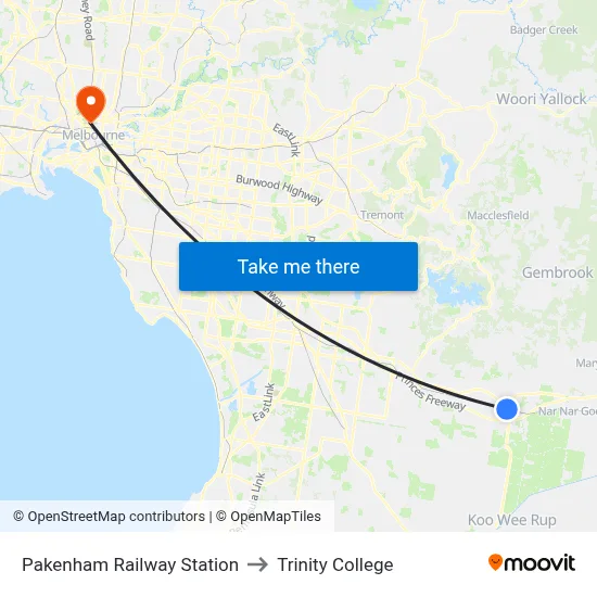 Pakenham Railway Station to Trinity College map