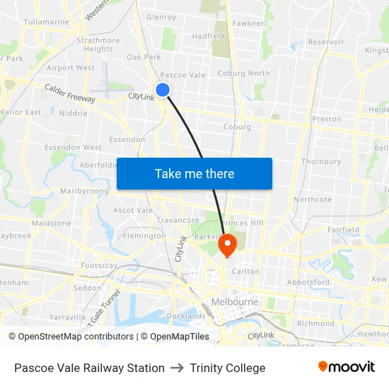 Pascoe Vale Railway Station to Trinity College map
