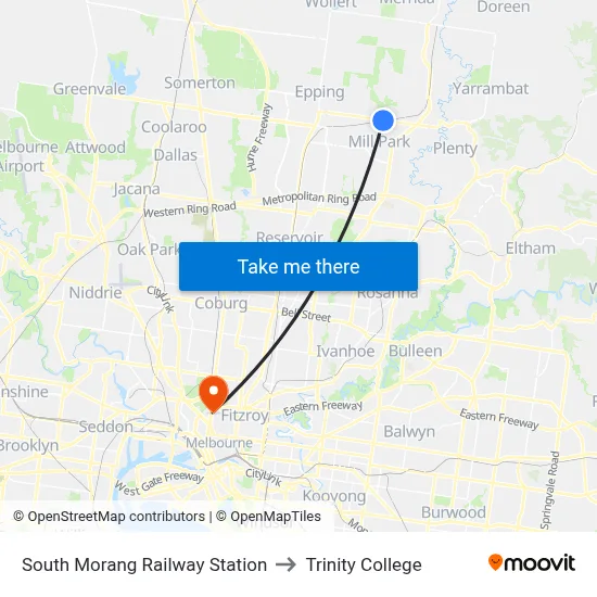 South Morang Railway Station to Trinity College map