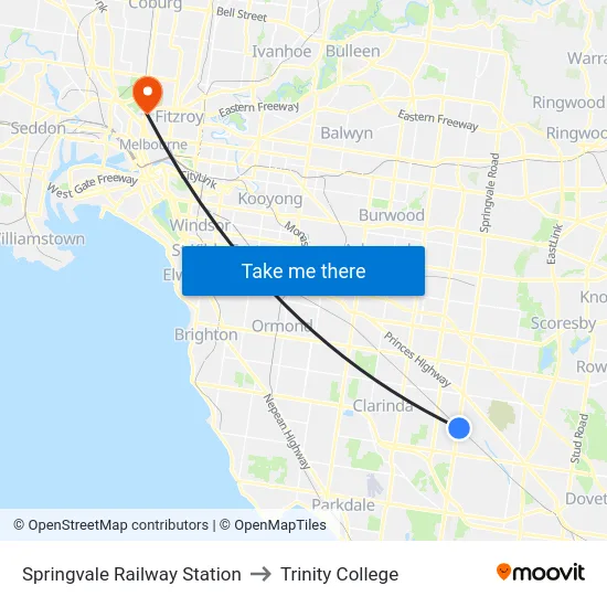 Springvale Railway Station to Trinity College map