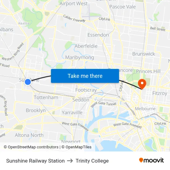Sunshine Railway Station to Trinity College map