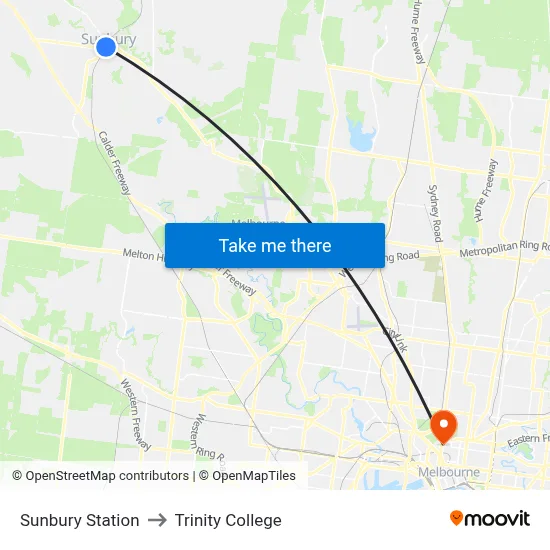 Sunbury Station to Trinity College map