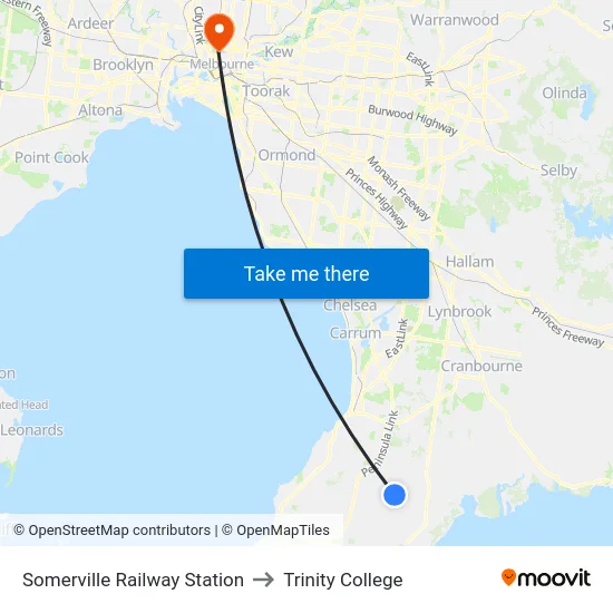 Somerville Railway Station to Trinity College map