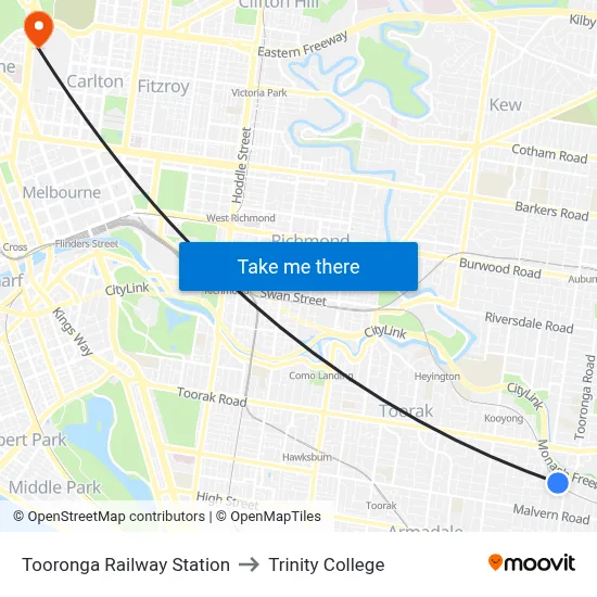 Tooronga Railway Station to Trinity College map