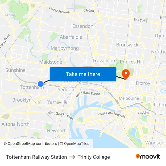 Tottenham Railway Station to Trinity College map