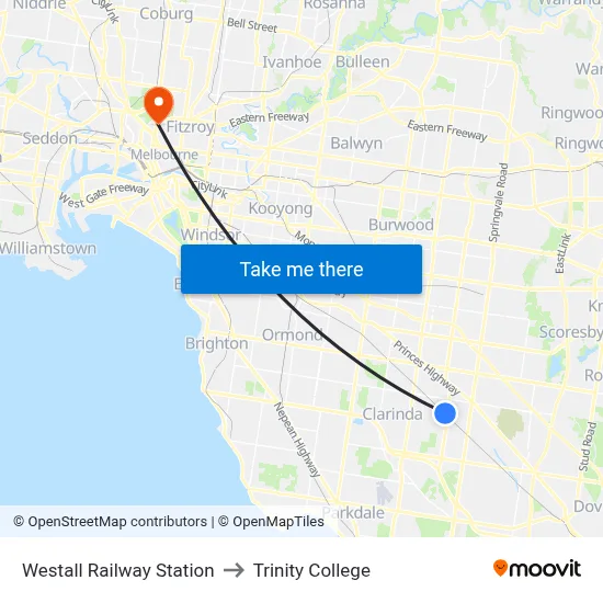 Westall Railway Station to Trinity College map