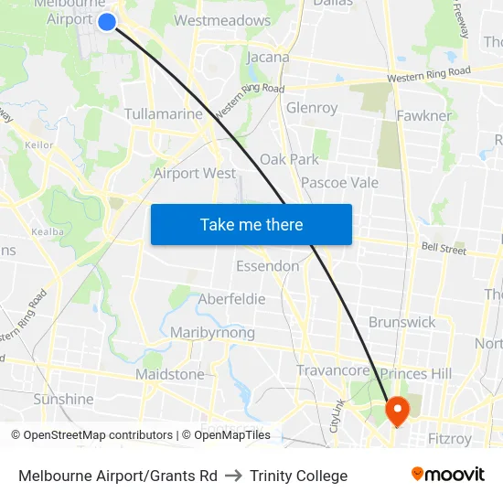 Melbourne Airport/Grants Rd to Trinity College map