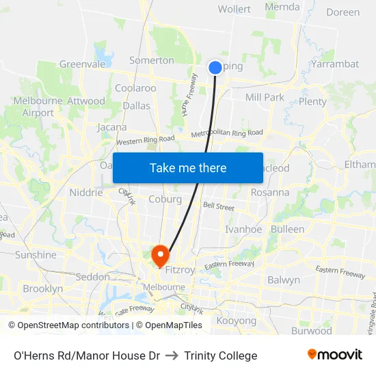 O'Herns Rd/Manor House Dr to Trinity College map