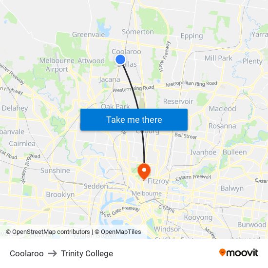 Coolaroo to Trinity College map
