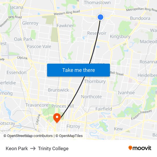 Keon Park to Trinity College map