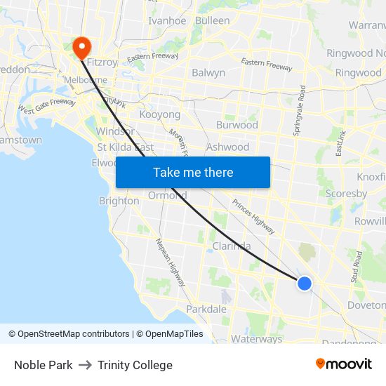 Noble Park to Trinity College map