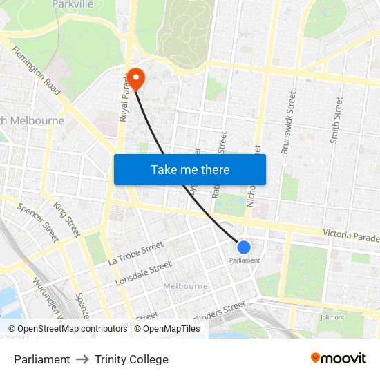 Parliament to Trinity College map