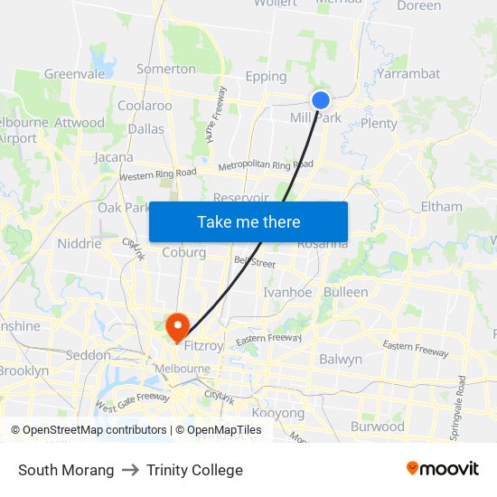 South Morang to Trinity College map