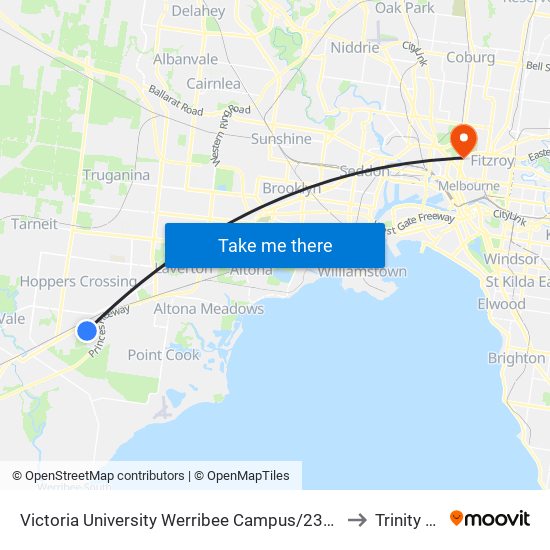 Victoria University Werribee Campus/235 Hoppers Lane (Werribee) to Trinity College map