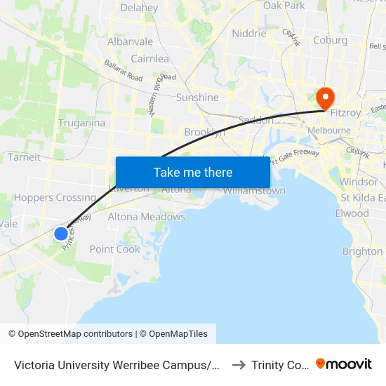 Victoria University Werribee Campus/Hoppers Lane to Trinity College map