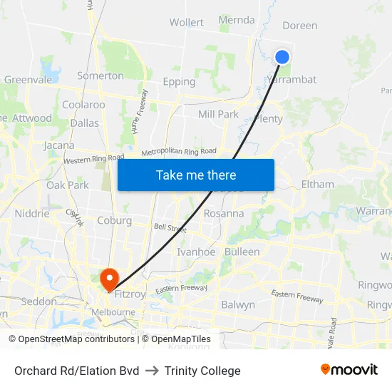 Orchard Rd/Elation Bvd to Trinity College map
