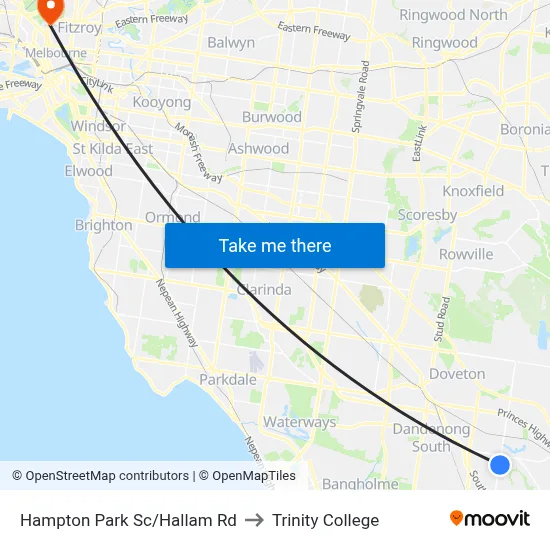 Hampton Park Sc/Hallam Rd to Trinity College map