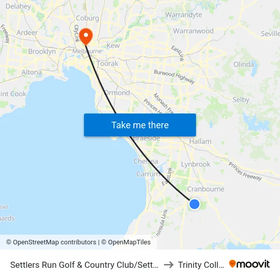 Settlers Run Golf & Country Club/Settlers Run to Trinity College map