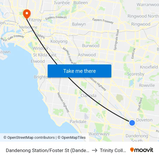 Dandenong Station/Foster St to Trinity College map