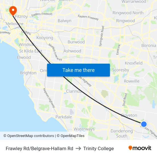 Frawley Rd/Belgrave-Hallam Rd to Trinity College map