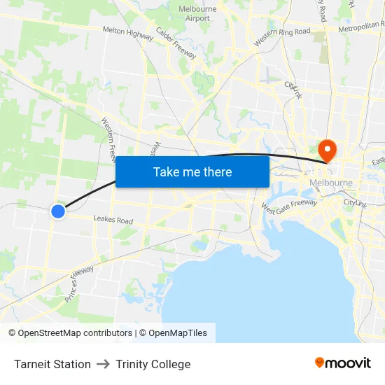 Tarneit Station to Trinity College map