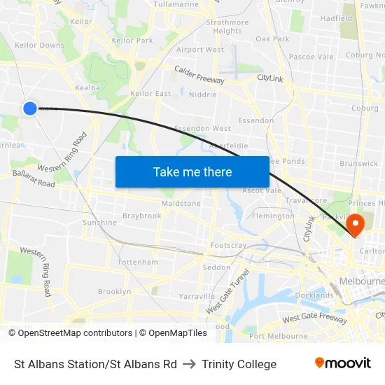 St Albans Station/St Albans Rd to Trinity College map