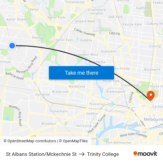 St Albans Station/Mckechnie St to Trinity College map