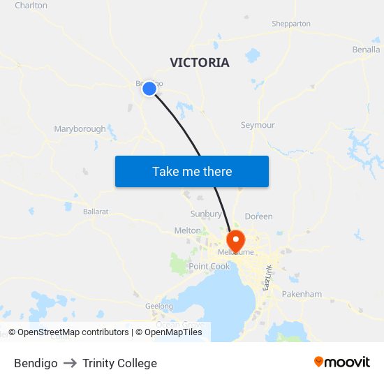 Bendigo to Trinity College map