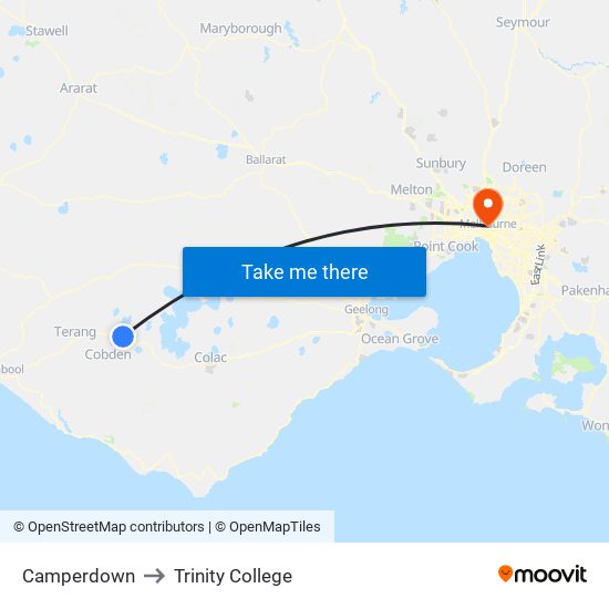 Camperdown to Trinity College map