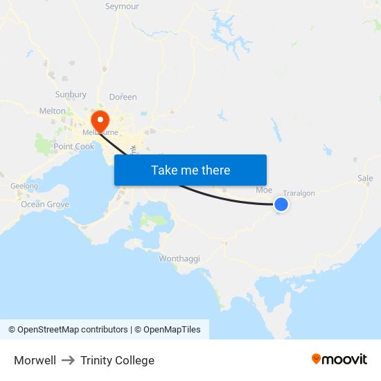 Morwell to Trinity College map