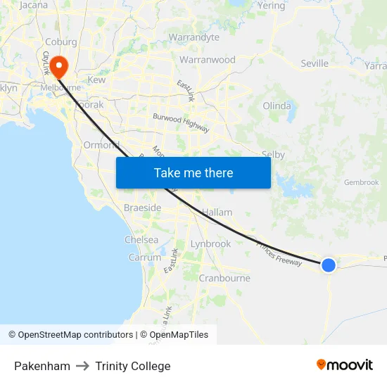 Pakenham to Trinity College map
