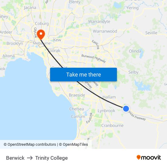 Berwick to Trinity College map